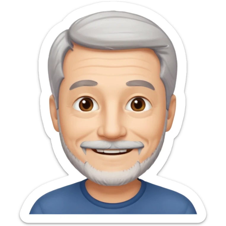 homme 60 ans cheveux gris en l'air petite barbe sourir sticker