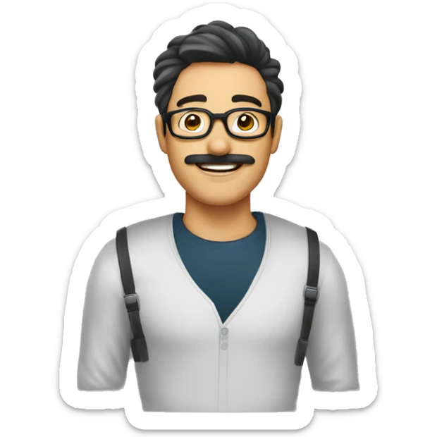 Hombre de cabello corto peinado hacia el lado izquierdo, con gafas un poco sonriente, sin bigote  sticker