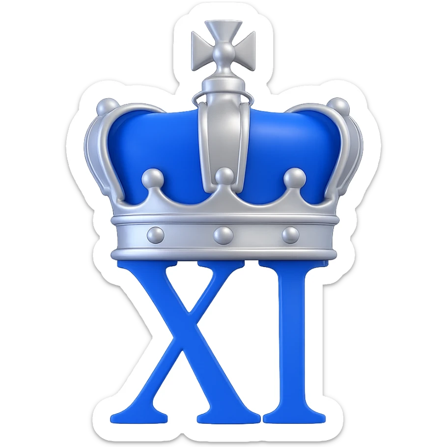 Add a royal crown on top of the Roman numeral II, keep the royal blue, white, and silver colors, in a 3D emoji style. Remove the background. sticker