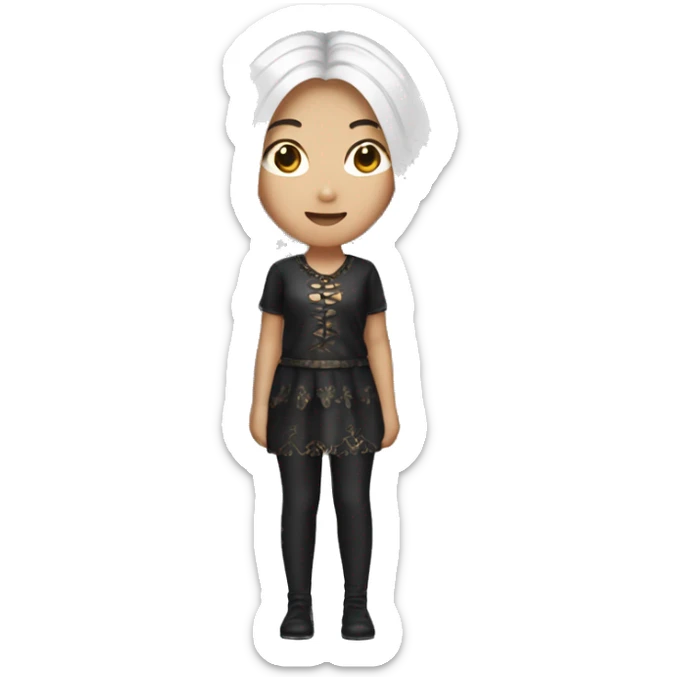 A person that has long hair with highlight and is a Asian girl with Halloween nails  sticker