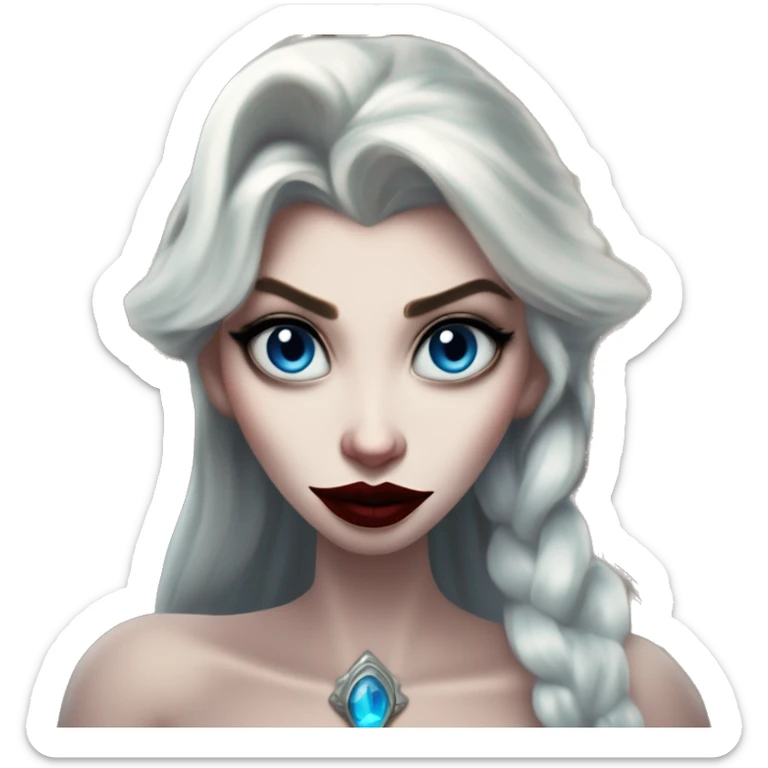 Warcraft vampire Elsa in Uncle Scrooge style, oil paint, mysterious eyes, intricate lips, masterpiece pose, odd perspective, beautiful, desirable, logical sticker