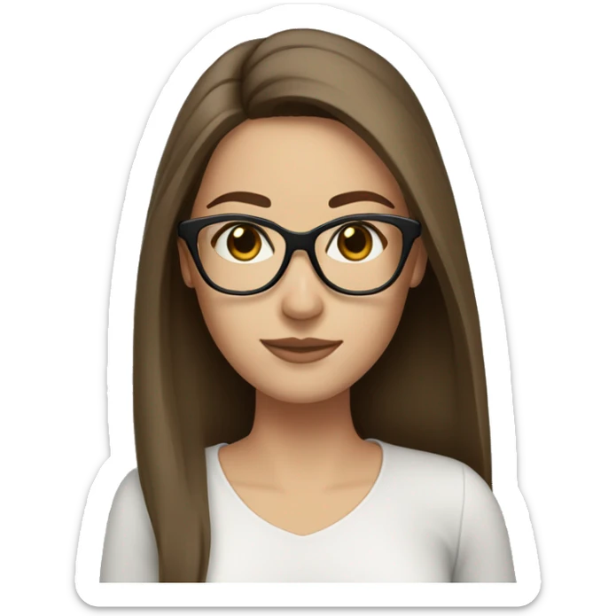 brown hair brown eyes long straight hair white skin woman glases sticker