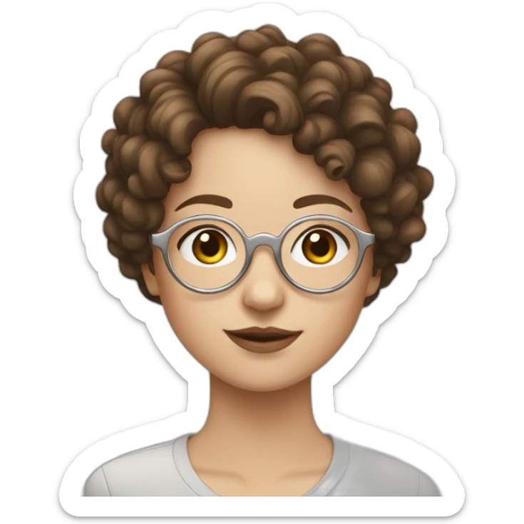 white girl with round silver glasses and really short brown curly hair sticker