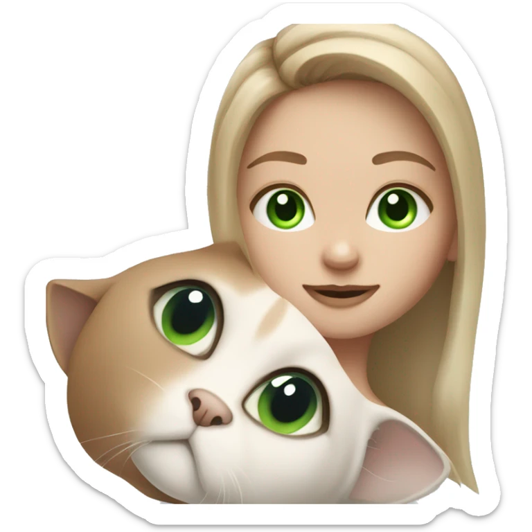 Light brown hair girl with green eyes with Siamese cat with blue eyes sticker