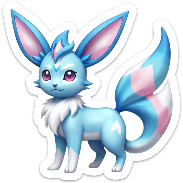 Shiny Cool Sparkly Cute Ethereal Glaceon-Sylveon-Vaporeon-Fakemon-hybrid-fusion- full body sticker