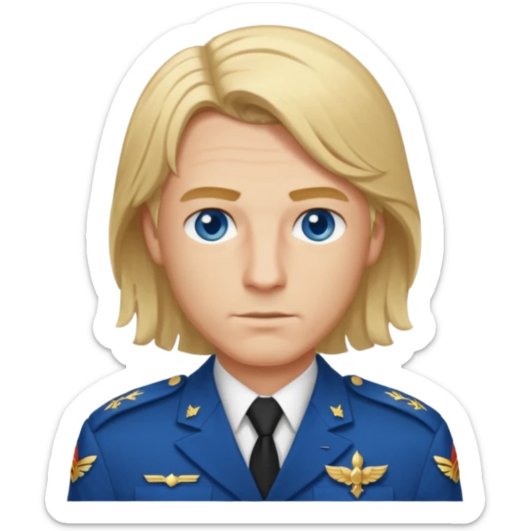 Achille, un uomo coi capelli biondi fino alle spalle e gli occhi azzurri, deve essere bello e forte e deve dare l' impressione di essere un eroe in guerra sticker