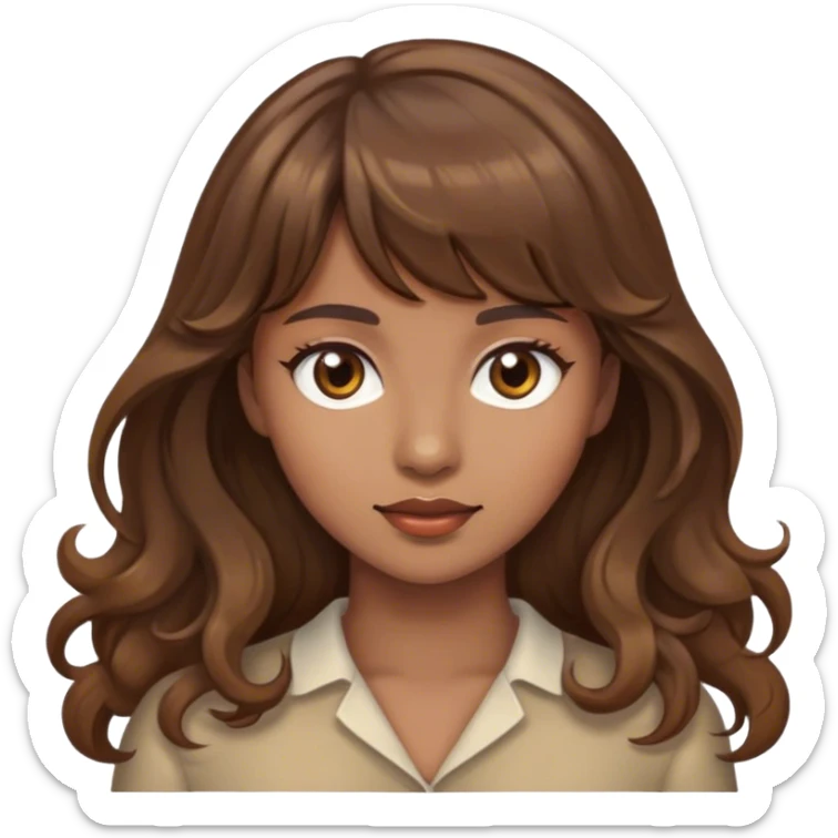 woman with light brown skin brown wavy hair bangs and brown eyes sticker