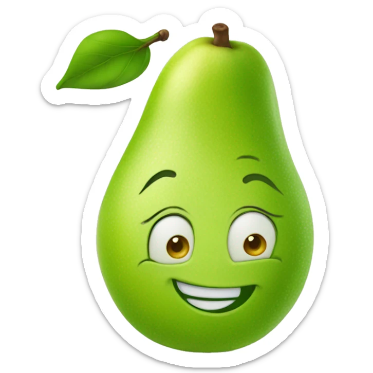 The green cartoon pear girl smiles for the camera sticker