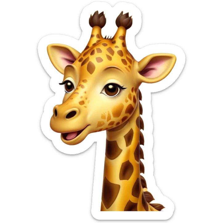 Cinematic Cute Yawning Giraffe Portrait Emoji, Head tilted slightly with a dramatic, wide-open yawn, showcasing a soft, patterned Fur of warm yellows and browns with a long, drooping neck and eyes barely open in drowsy contentment, Simplified yet irresistibly adorable features, highly detailed, glowing with a soft, cozy glow, high shine, relaxed yet expressive, stylized with a touch of savannah whimsy, bright and endearing, soft glowing outline, capturing the essence of a sleepy yet affectionate giraffe, so drowsy it feels like it could stretch right out of the screen and curl up for a nap! sticker
