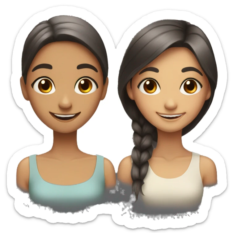 happy girls with brown eyes, girl on right has black hair  sticker