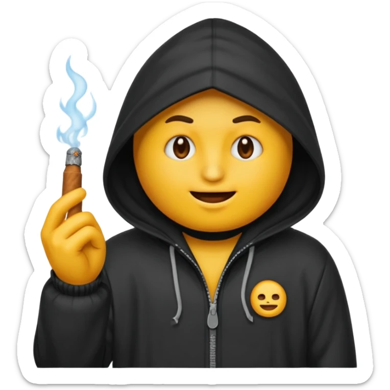 Tu peux créer un emoji d'un cagoule noir qui fumé un cigare qui me le doigt comme ça 🫵🏾 sticker