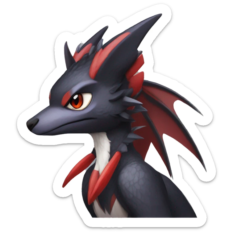 Black Cool Edgy Anthro Noivern-Nargacuga Fakémon  with White and Red Edgy markings sticker