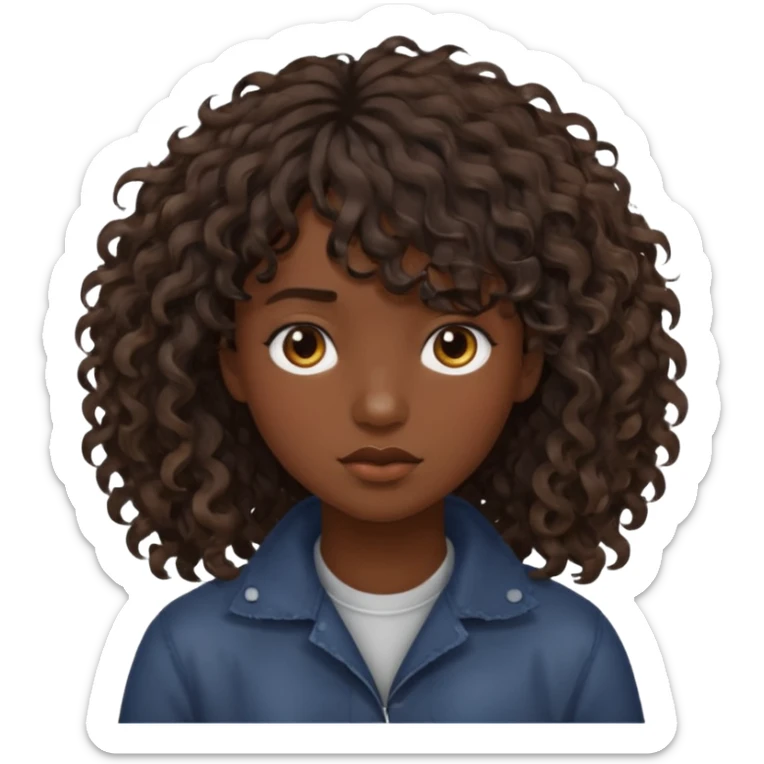 Fais la frange plus tordu la peau plus foncé et les cheveux bruns et bien plus long mais avec les cheveux bouclés  fais la peau bien plus foncée et la frange vrm pas droite pas égal  sticker