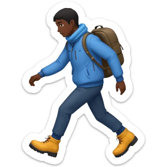 The Walking Man black hair all body from the side and taking a step in winter clothes sticker
