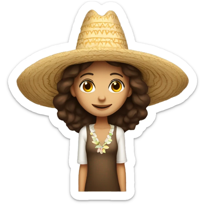 Girl with brunette hair and fair skin with a giant sombrero  sticker