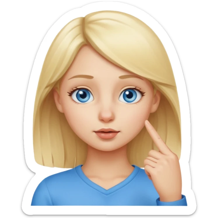 put a finger on the nose but In a cute way, bye a blond girl with blue yes  sticker