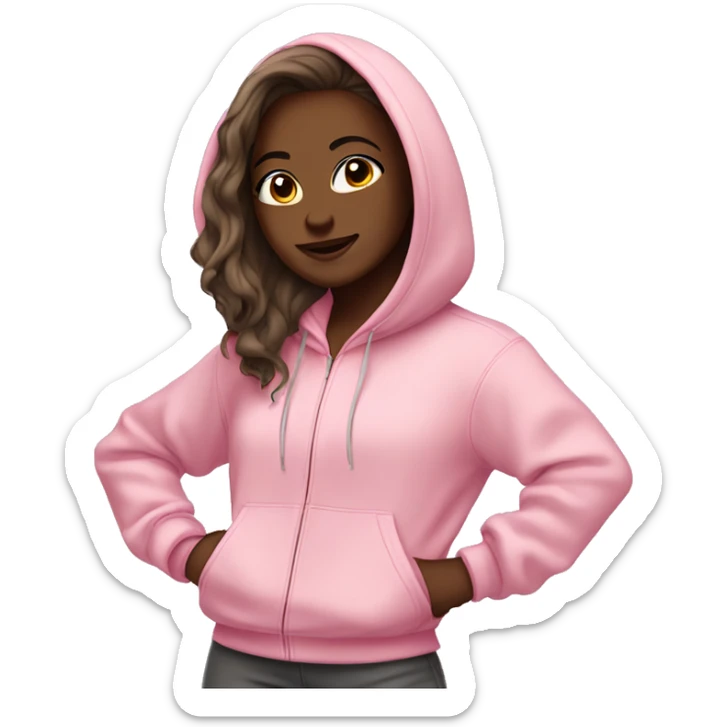 dancing-white-brunette-hair-girl-pink-oversized-hoodie-brown-eyes-tracksuit sticker