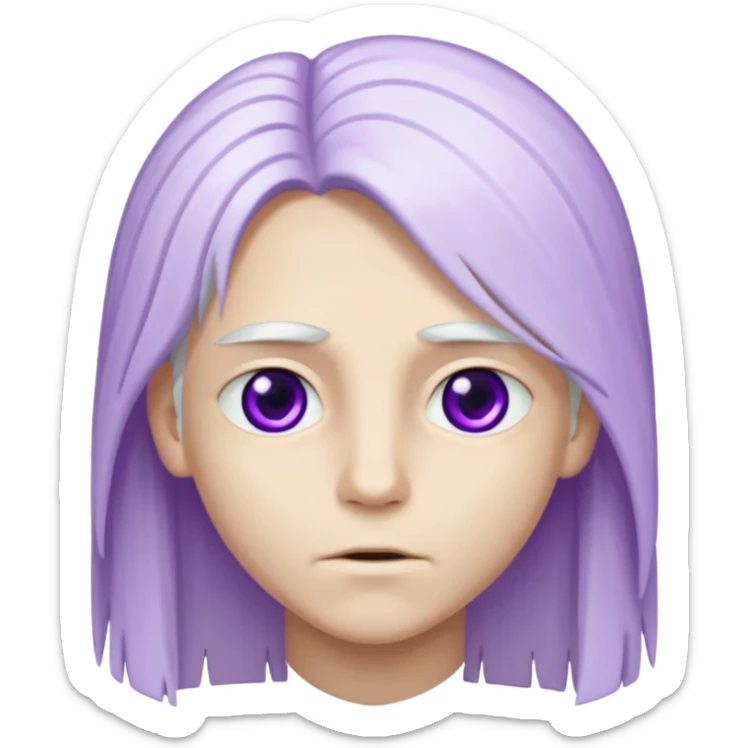 Bembeyaz teni olan, bembeyaz uzun ve düz saçları olan,mor gözlü,gözü çekik, genç bir oğlan tasarlar mısın sticker