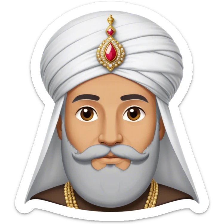 ​Cinematic Realistic Portrait of Suleiman the Magnificent, depicted as a regal Ottoman sultan adorned with a large, white, round, tall turban and a majestic grey beard, his commanding gaze bathed in warm, historic lighting that exudes timeless authority and grandeur, sticker