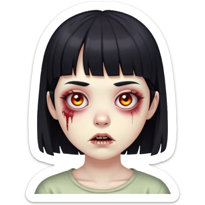 Girl zombie with Black hair With short bangs even on the forehead emoji sticker