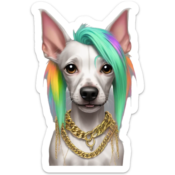 Punk Chinese crested dog neon rainbow hair gold chain punk piercings tattoos punk ear piercings sticker