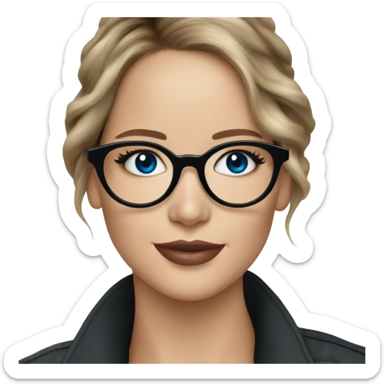 Photo of Brunette Jennifer Lawrence wearing black glasses and blue eyes drinking coffee  sticker