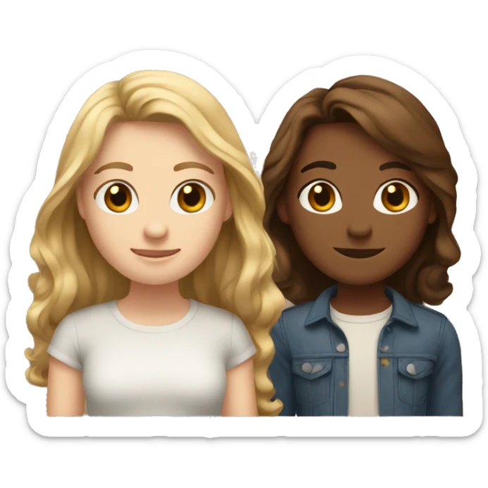 Two white best friends one with wavy brown hair and the other with straight brown hair sticker