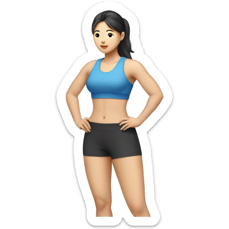 full body profile of Korean woman, in fitness wear, fit.  sticker