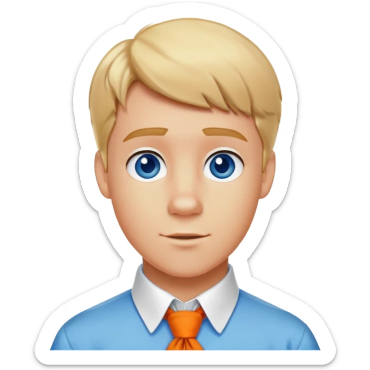 fred jones short blonde hair, blue eyes and white shirt with blue collar and orange ascot from scooby doo  sticker