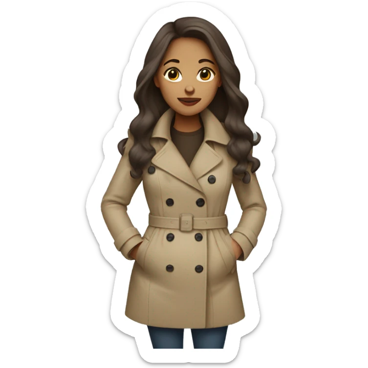pregnant light-skinned girl with long brown hair in a trench coat sticker