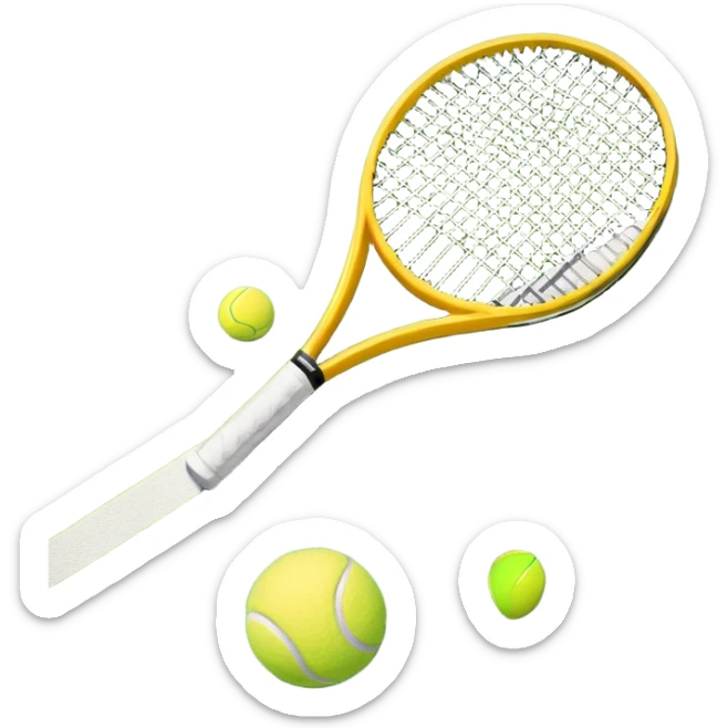 A tennis racket and ball on a grass or hardcourt surface, symbolizing the sport. The racket has a sleek design with tightly strung strings, while the bright tennis ball rests nearby, capturing the essence of precision, agility, and competition. sticker