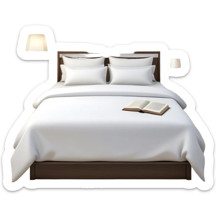A dimly lit white bedroom. The bed is neatly made, and a glass of water sits beside a book on a cozy nightstand. Soft lighting signals a peaceful wind-down, representing the calm and control that comes from reclaiming your evenings. sticker