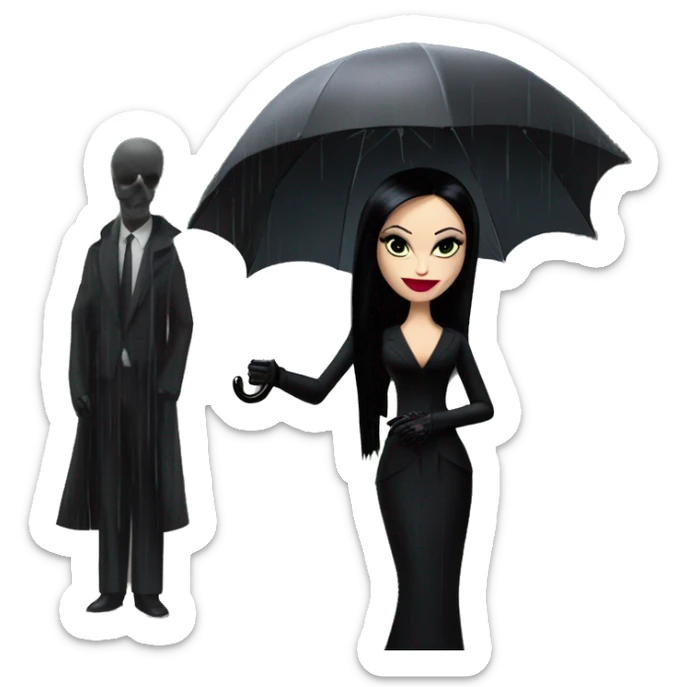Morticia Addams at a rainy funeral holding umbrella. funeral veil ,gloves,purse. Palm Beach Honey Barbie  sticker