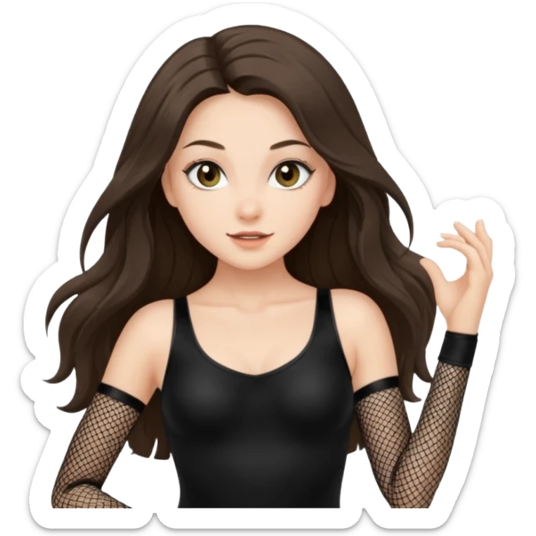 pretty white brunette teen long hair with hazel eyes in a black leotard and fishnets dancing sticker