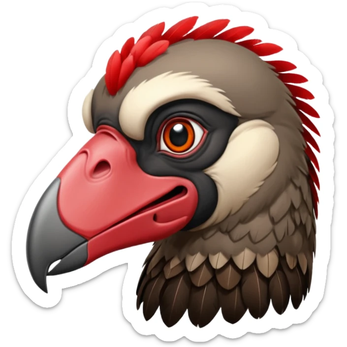 Mature vulture with black and red feathers looking towards the center of the image. sticker