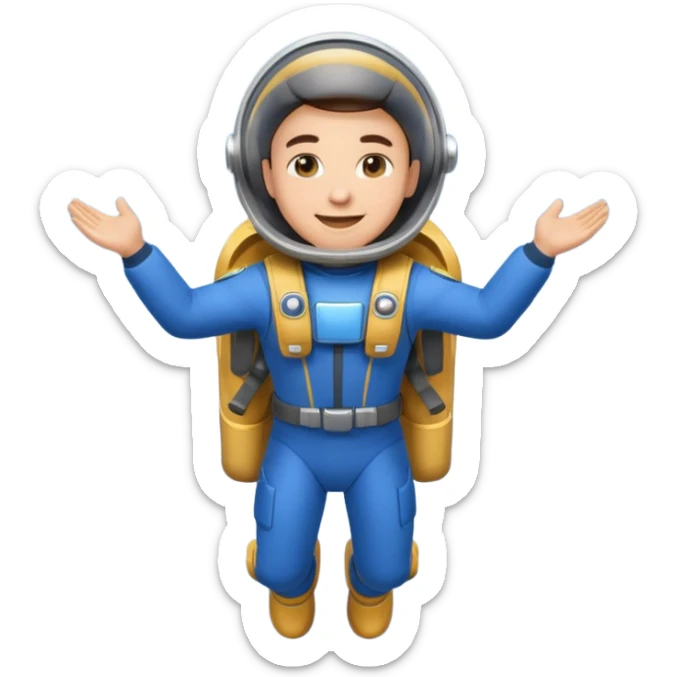 Erstelle mir einen Fallschirmspringer im emoji style mit einem Motor hinten dran  sticker