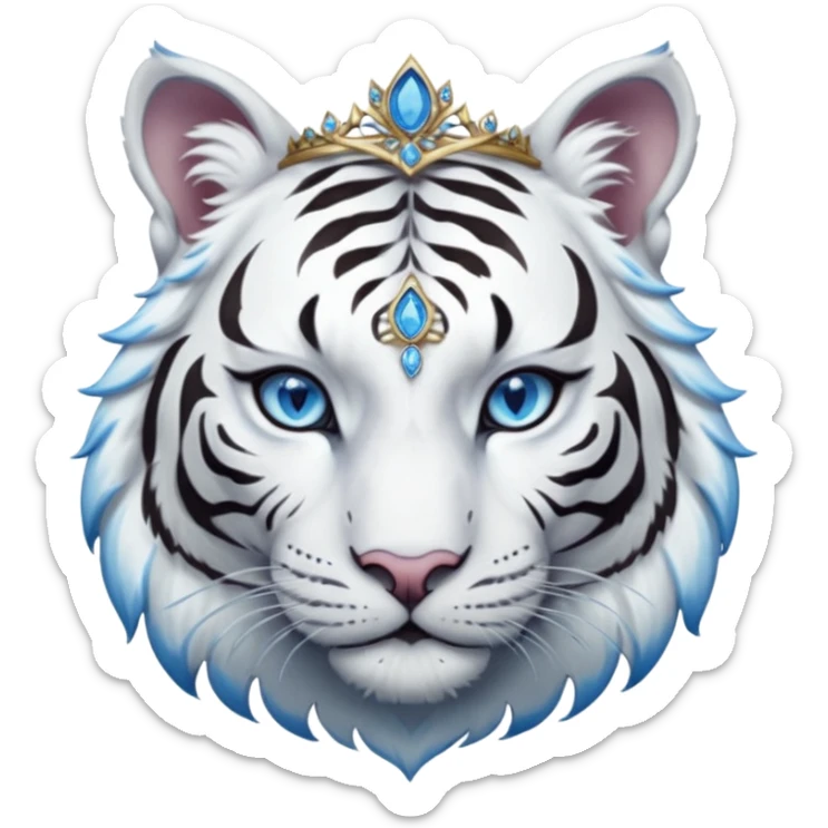 ESO Female white tiger khajiit leader of the umbral rose, blue eyes, blue 'third eye' gem, tiara for leadership ruling sticker