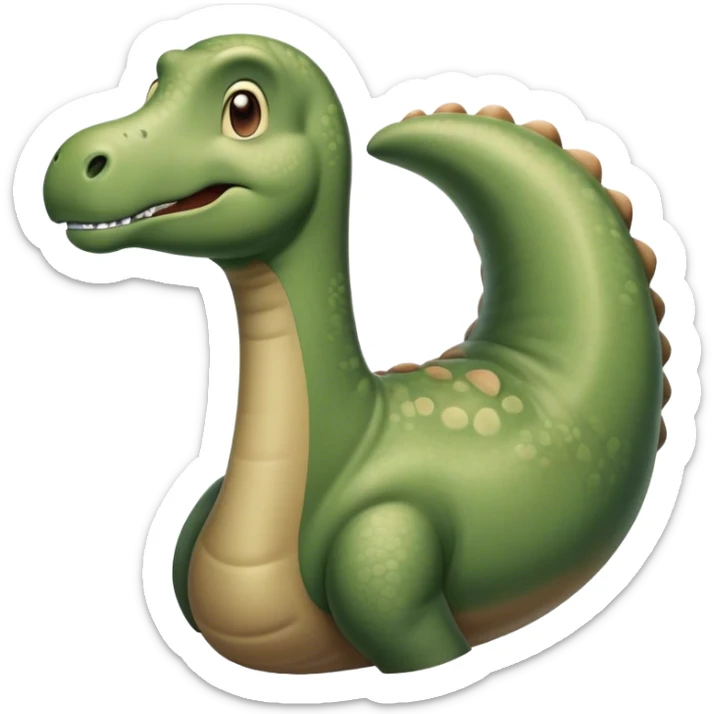 Beautiful and Majestic Brontosaurus Portrait Emoji, Head and body rendered in serene repose with a gentle, confident smile, showcasing its enormous, graceful neck and a massive, textured form with eyes softly closed in tranquil repose, Simplified yet exquisitely endearing features, highly detailed, glowing with a soft, drowsy ancient light, high shine, relaxed and utterly majestic, stylized with an air of timeless prehistoric splendor, soft glowing outline, capturing the essence of a beautiful and majestic Brontosaurus that embodies the serene power of the ancient world! sticker