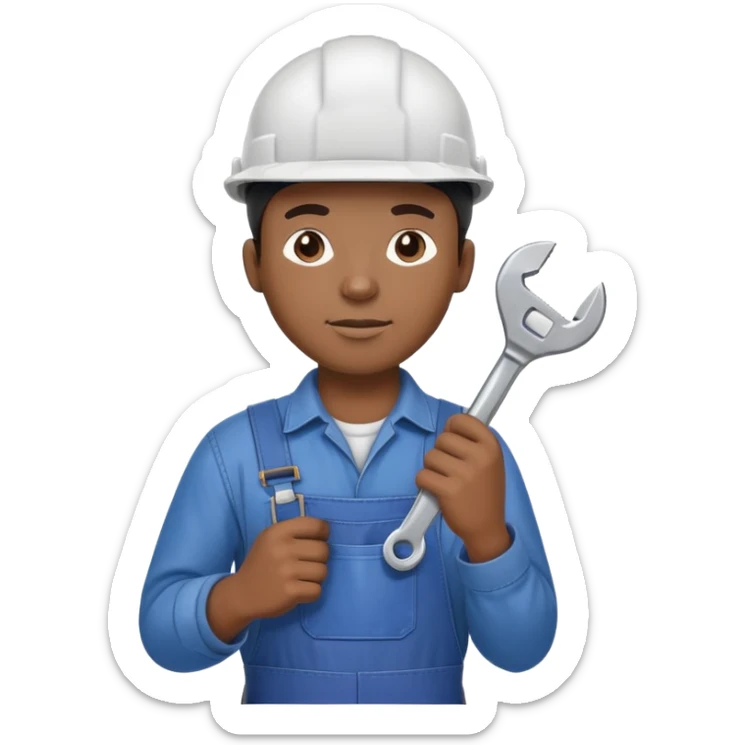 Black male factory worker wearing hard hat and overalls holding wrench sticker