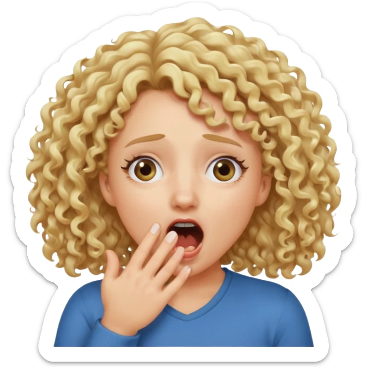 Emoji di ragazza bionda riccia che urla e mette una mano ben aperta in faccia davanti la bocca e gli occhi sticker
