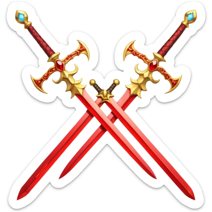 Golden fiery royal two crossed swrods with red gem and golden blade sticker