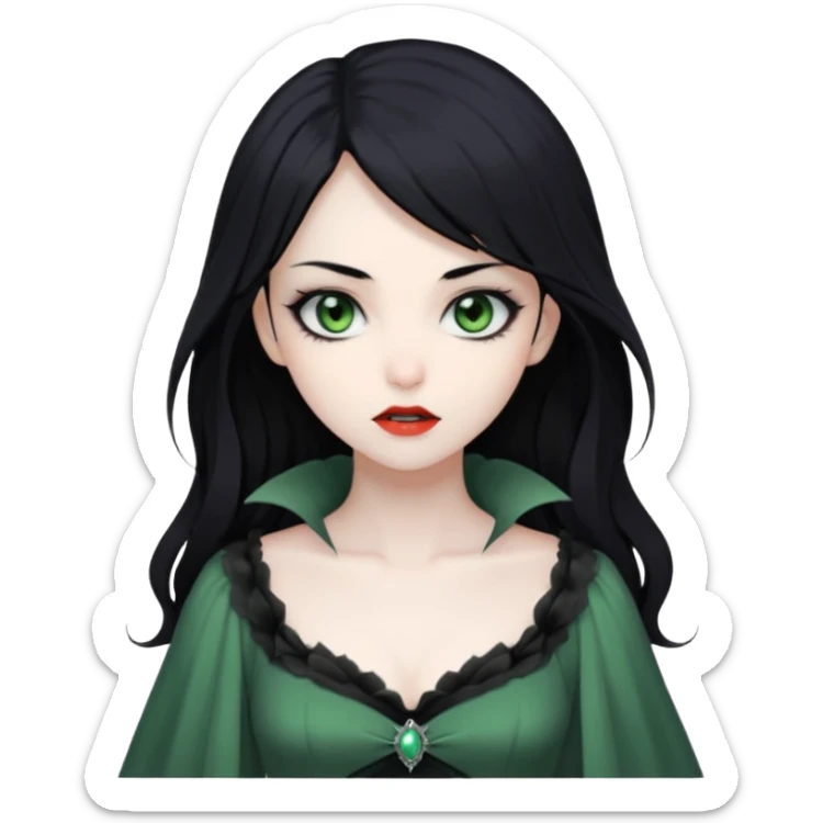 Beautiful ethereal Gorgeous Vampiric Edgy Anime Lady With Black grey green  sticker