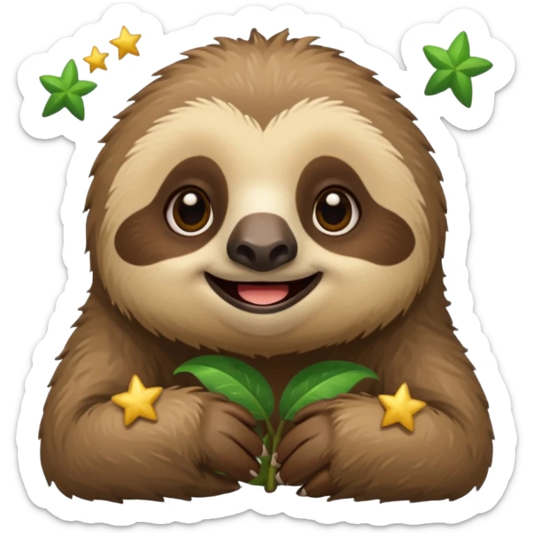 Perezoso que tenga dos  estrellas en los ojos  ósea que los ojos se conviertan en estrella y este sonriendo  tipo bimoji de iPhone pero de perezosos  sticker