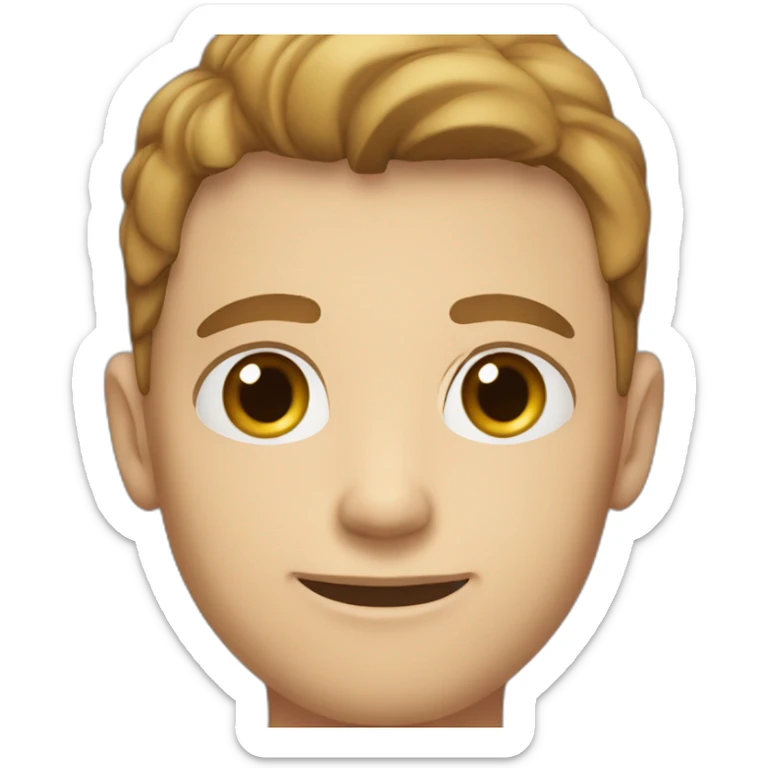 young white male with brown eyes and light brown mustage under nose, wearing red shirt and having brown hair, and no hair around ears sticker