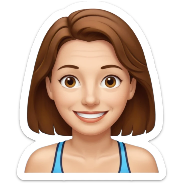 a femela swimming coach with shoulder lengt brown hair and a friendly face - a little older early 50s but some wrinkels into the face sticker
