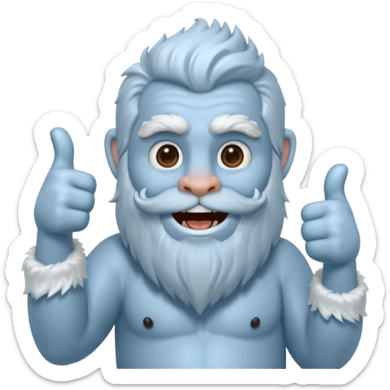 yeti, full body, ice grey blue, full beard, full fur, thumbs up, smiling, winking sticker
