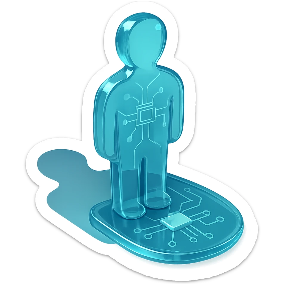 A silhouette of a person with a digital shadow, depicting the digital footprint and identity. sticker