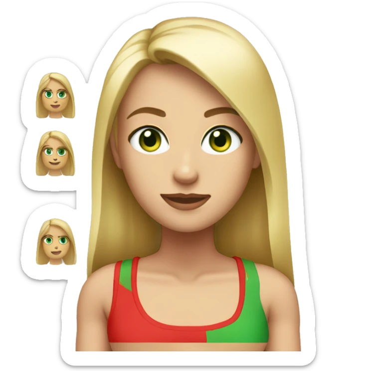 Very blonde blonde with straight hair with green eyes with a red tank top with medium breasts sticker