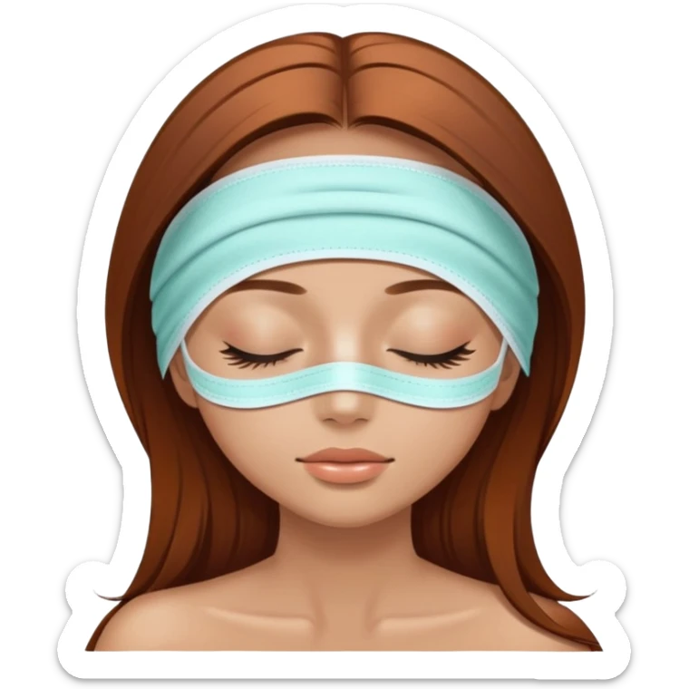girl in spa with closed eyes, she las light a bit tanned skin, she’s wearing a spa mask and she has brown auburn hair straight and long lashes  sticker