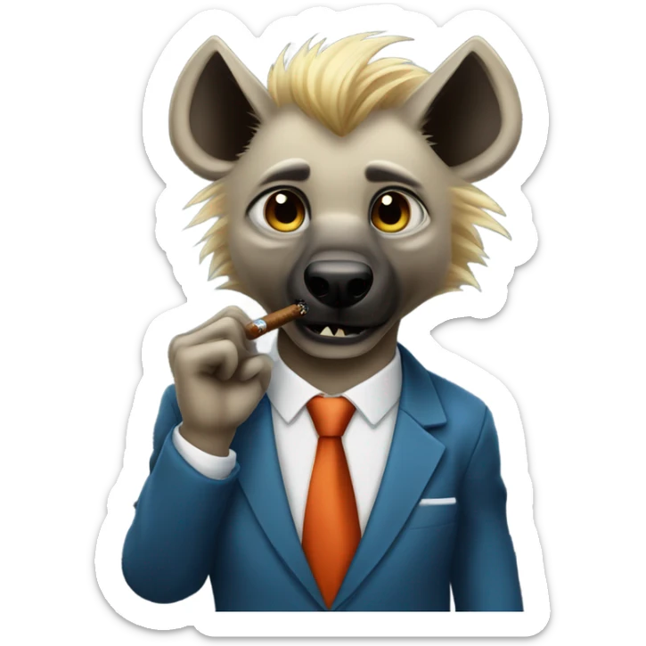 Blonde hair blue eyed hyena smoking a cigar in business suit sticker